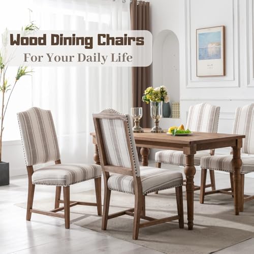 ROCITY Linen Dining Chairs Set of 4 Upholstered Farmhouse Dining Room Chairs ...