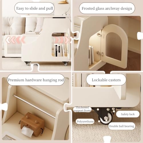 Mobile Side Table with Storage, Sofa End Table with Rotating Top, Glass Door ...