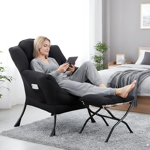 Furlide Lazy Chair with Ottoman, Comfy Fabric Accent Lounge Arm Chair with Lu...