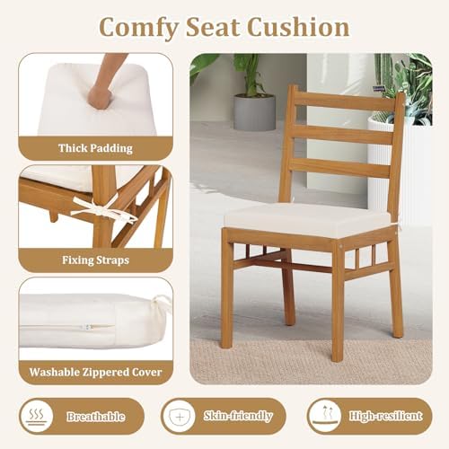 Tangkula 6 Pieces Patio Acacia Wood Dining Set, Outdoor Rectangular Table wit...