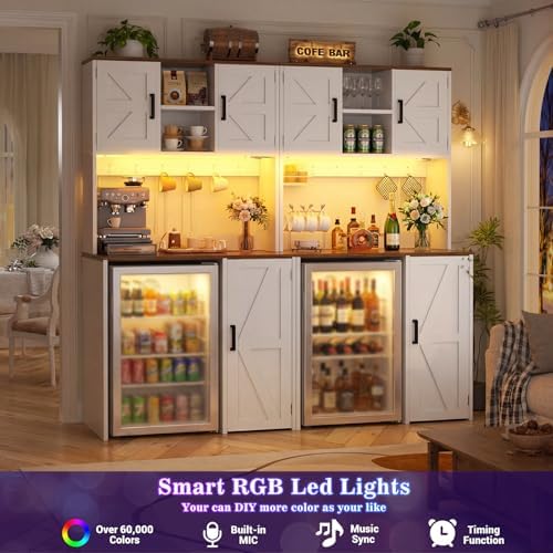 Unikito Mini Fridge Cabinet with Storage, Outlet and LED Light, White