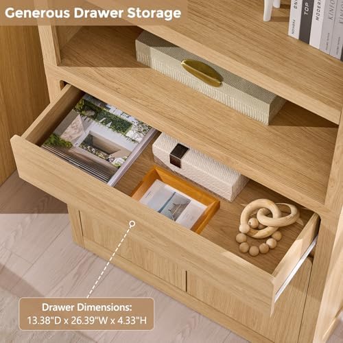 72" Tall Modern Bookshelf with Doors, 5-Tier Large Bookcase w/ Drawer, W...