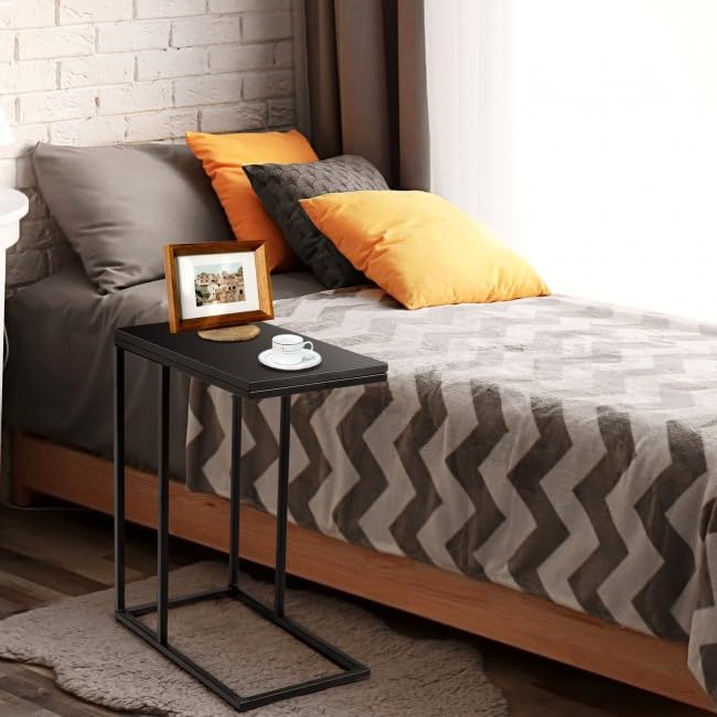 Minimalist C-Shaped End Table – 20.5x15.7x23.6in, Load-Stable Steel & MDF...