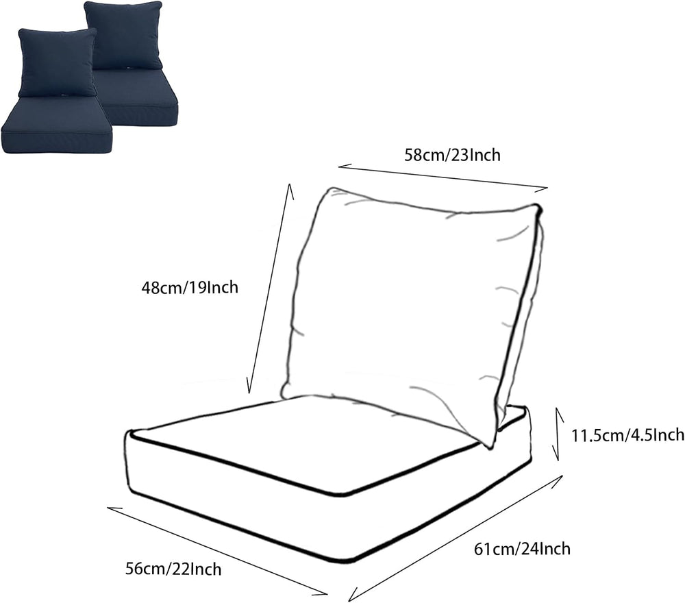 Deep Seat Cushion 22x24 2 Set (4 Pcs) for Outdoor Furniture, Water Repellent ...