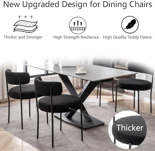 Cinxzar Black Boucle Dining Chairs Set of 6, Upholstered Dining Room Chairs w...