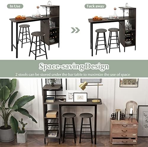 GIANTEX 3 Pieces Bar Table and Stools Set, Bistro Table Set with Glass Holder...