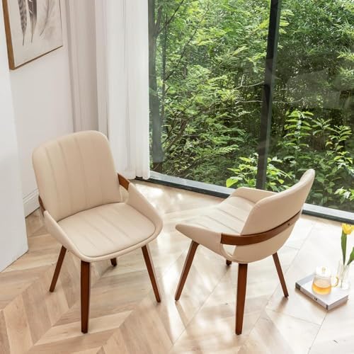 Mid Century Modern Faux Leather Upholstered Dining Chairs,Armless Accent Chai...