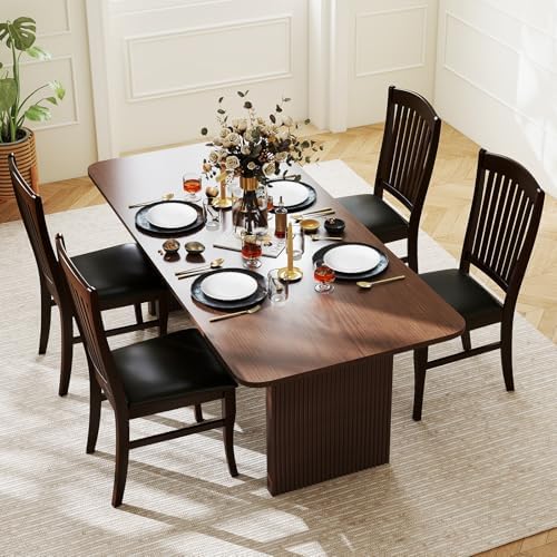 GOFLAME Wooden Dining Chairs Set of 4, Upholstered Kitchen Chairs with PU Lea...