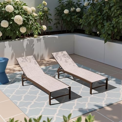 Crestlive Products Lounge Chair Outdoor Set of 2, Metal Pool Chaise Lounge Ch...