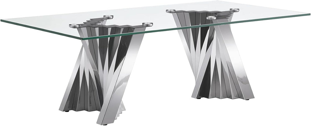 HomVent Glass Coffee Table with Silver Stainless Steel Base | 47"Rectang...