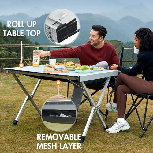 Portal Folding Camping Table with Adjustable Height,Portable Aluminum Table, ...