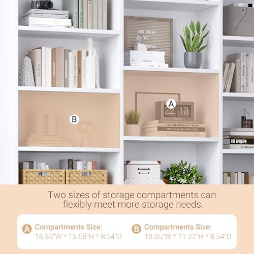 ELYKEN Triple Wide Bookshelf, Large 6 Tier Bookcase with 17 Shelves, White