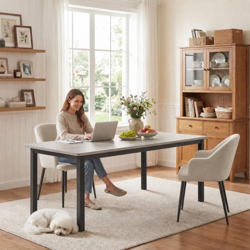 GarveeHome 71in Industrial Dining Table for 6-8 People, Long Kitchen Table