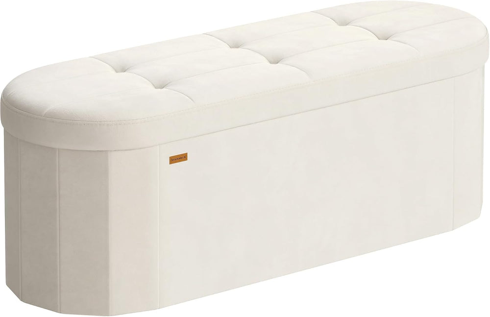 SONGMICS Folding Ottoman with Storage, Oval Bench, Velvet Fabric | For Living...