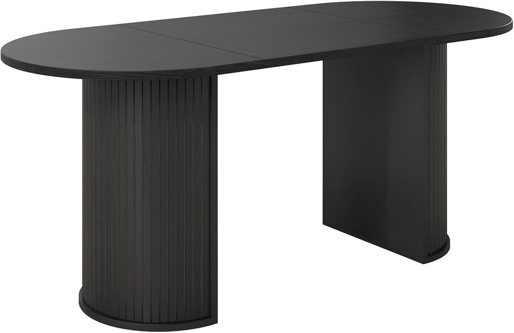 70.8" Oval Dining Table for 4-6 Persons, Fluted Pedestal Base Mid Centur...