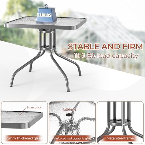 TLSUNNY 5 Pieces Patio Dining Set for 4, Glass Table and Textilene Chair
