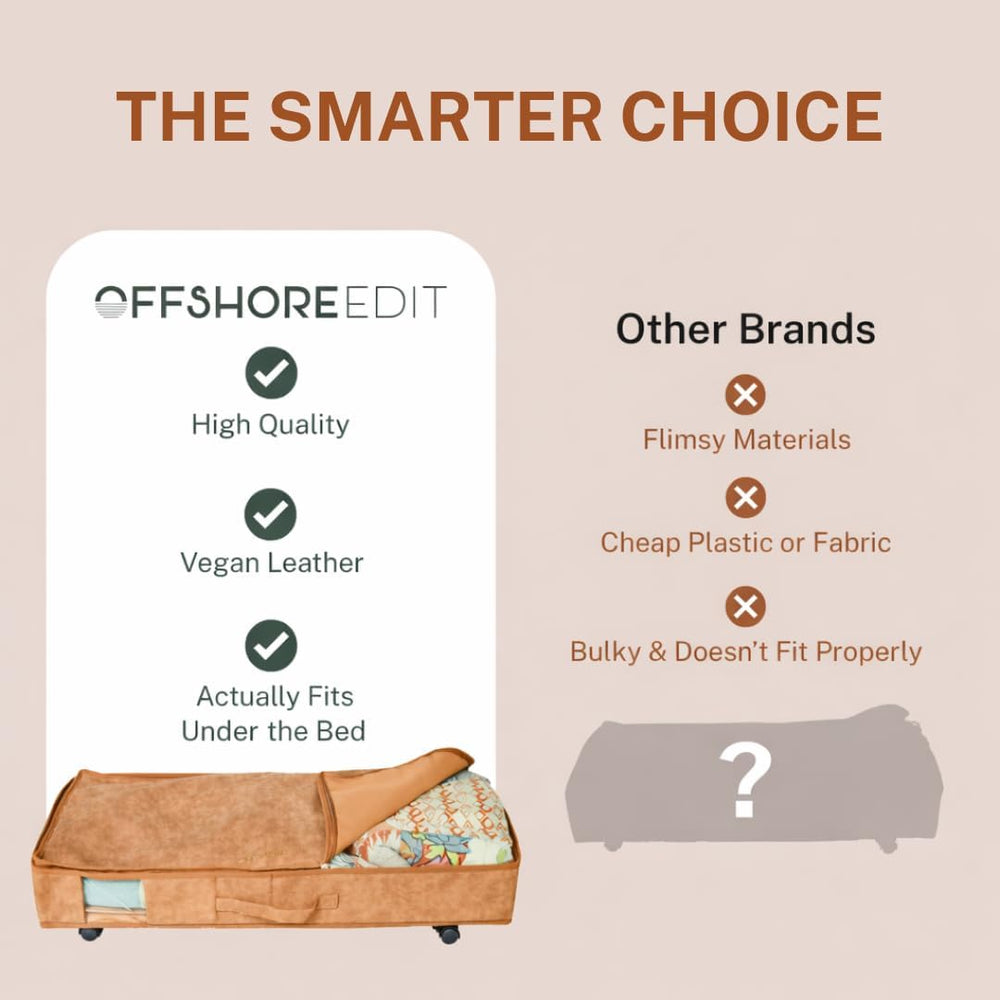Premium Vegan Leather Under Bed Storage with Wheels | Low Profile Rolling Sto...