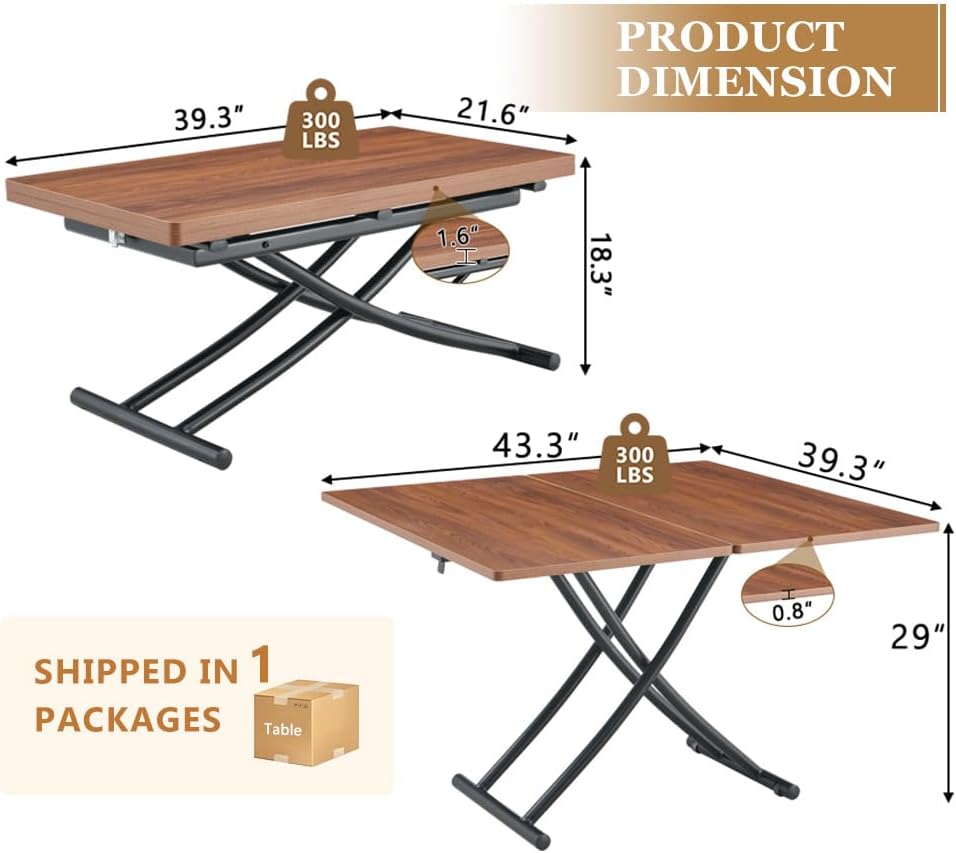 Adjustable Height Coffee Table to Dining Table, Lift Top Foldable Dining Tabl...
