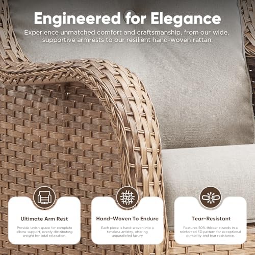 Belord 5 Piece Wicker Patio Furniture Set, Outdoor Swivel Rocker Chairs Set o...