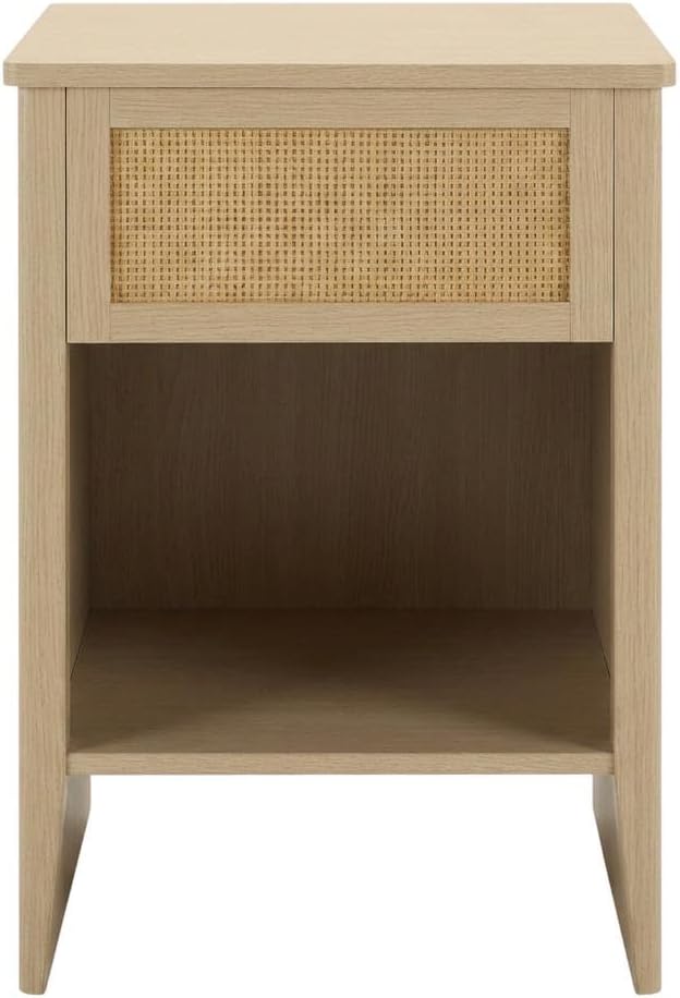 Furnifact Rattan Accent Side Table with Drawer Storage, Open Shelf, Modern De...