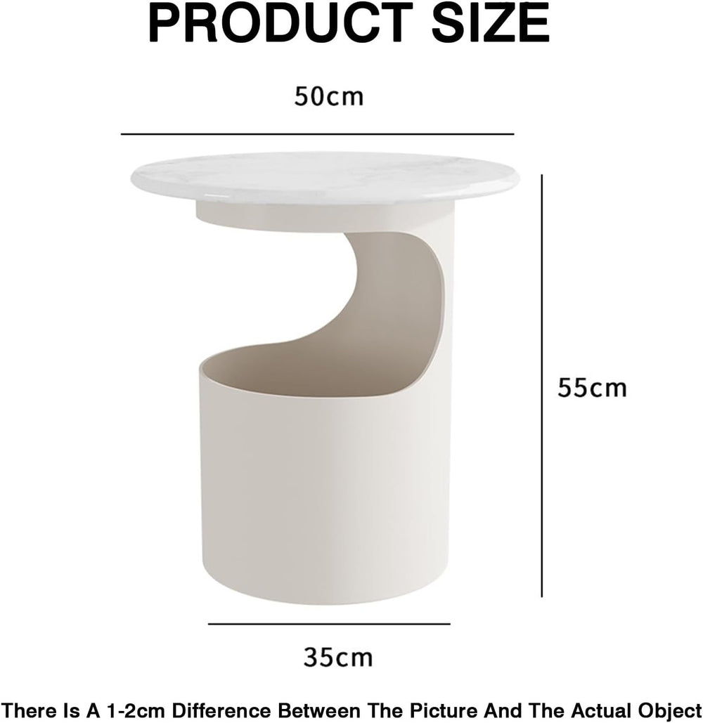 Bedside/Sofa Side Table – Micro-crystalline Stone Small Round Table for Livin...