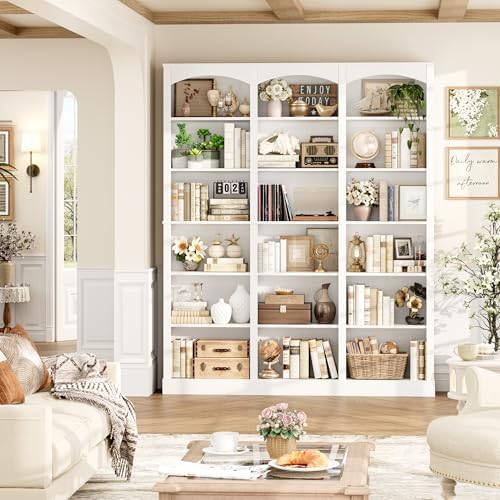FACBOTALL 71" Triple Wide Bookshelf, 6 Tier Large Arch White Bookshelf