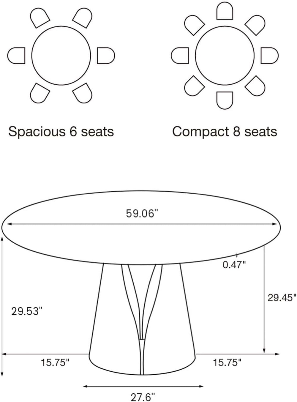 POVISON 59" Modern Round Dining Table, Marble Round Dining Room Table fo...