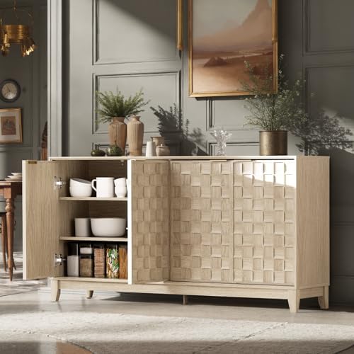 COLAMY 60" Sideboard Buffet Cabinet with Storage, Modern 4-Door Buffet T...