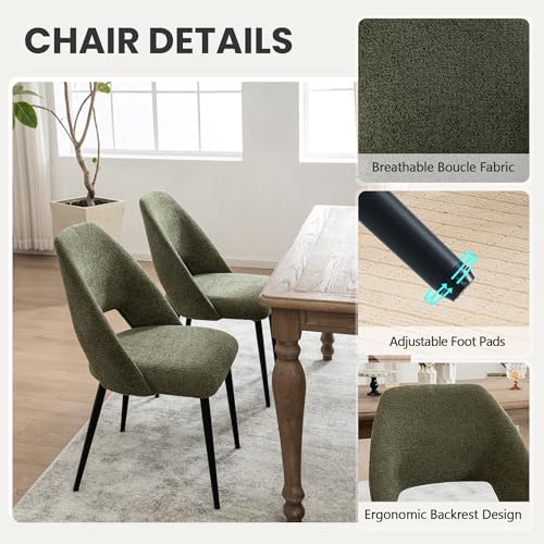 Rowill Boucle Dining Chairs Set of 4, Mordern Upholstered Fabric Dining Room ...