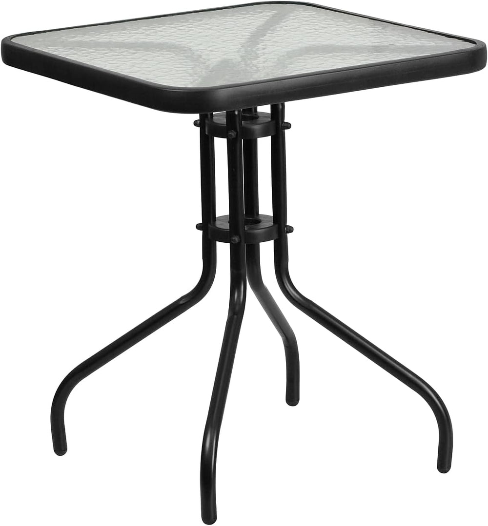 Flash Furniture Lila 23.5'' Square Glass Metal Table with 2 Black Met...