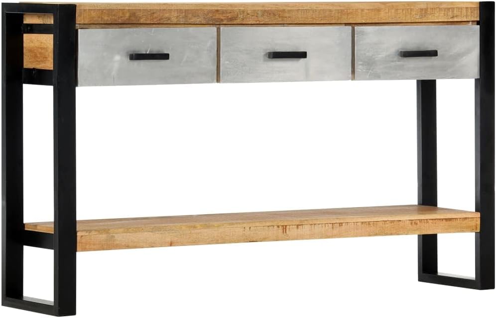 3 Drawer Console Table for Living Room, Brown Console Table with 3 Drawers, B...