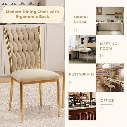 Beige Velvet Dining Chairs Set of 4, Modern Upholstered Kitchen Chairs