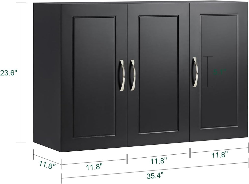 3-Doors Bathroom and Laundry Room Wall Cabinet with Adjustable Shelves, Medic...