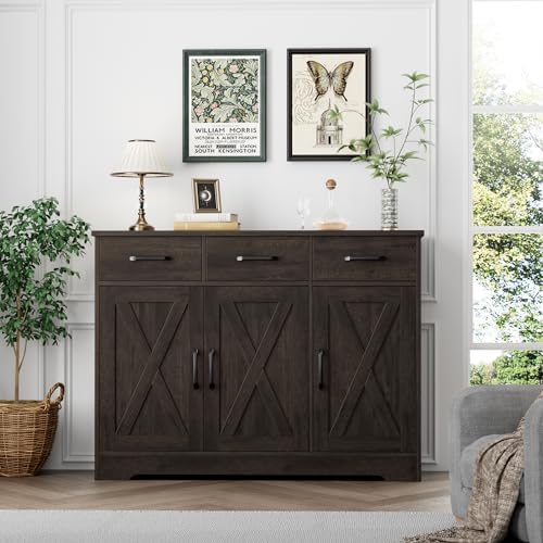 HOSTACK Kitchen Buffet Cabinet with Storage, Sideboard Coffee Bar, Brown