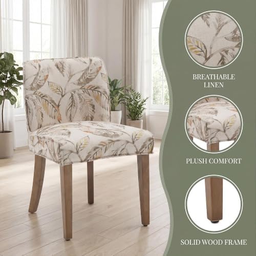 Mid-Century Dining Chairs Set of 4, Linen Fabric Floral Pattern Kitchen Chair...