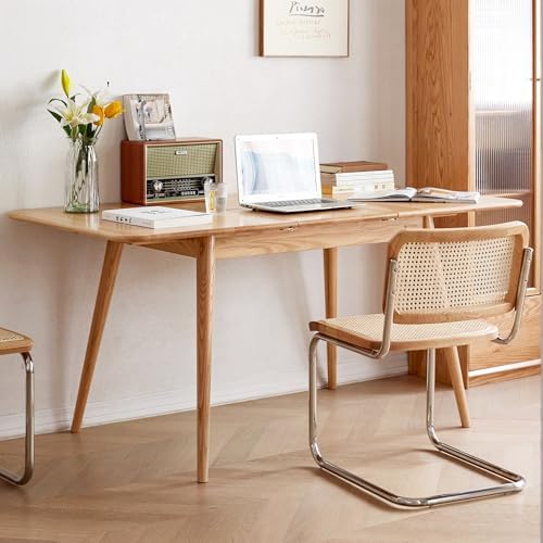 47’’-63’’ 100% Oak Extendable Dining Table, Solid Wood Folding Kitchen Table,...