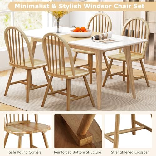 HAPPYGRILL 2 Pieces Wooden Dining Chairs Set, Vintage Armless Windsor Chairs,...