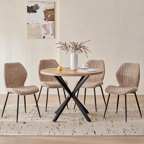 39" Round Dining Table Set for 4, Natural Table & 4 Brown Chair