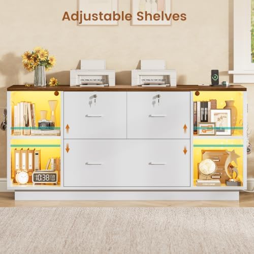 SEDETA 55" File Cabinet with Lock, Large 3 Drawers Filing Cabinets for H...