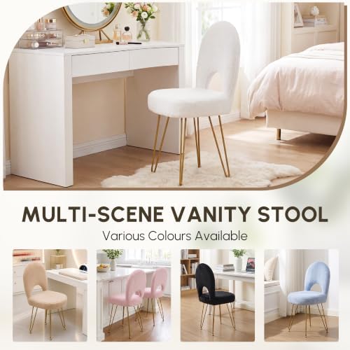 Foldable Vanity Stool with Backrest Ottoman Makeup Chair with Gold Legs