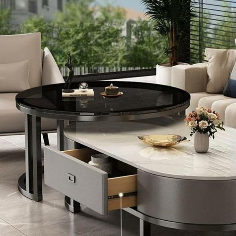 LAKIQ Oval Stone Nesting Coffee Table Set of 2 Living Room Center Table with ...