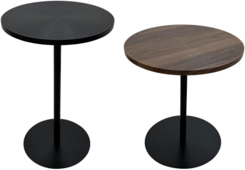 Set of 2 Small Round Side Table Wooden Concentric Circles Coffee Table for Tw...