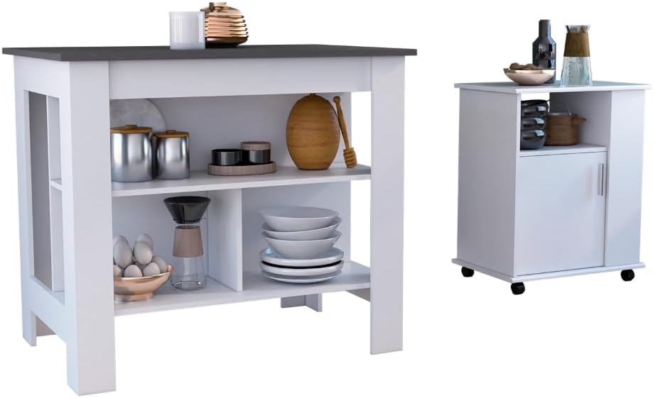 2 Piece Kitchen Set with Island and Microwave Pantry Cabinet | Includes inter...