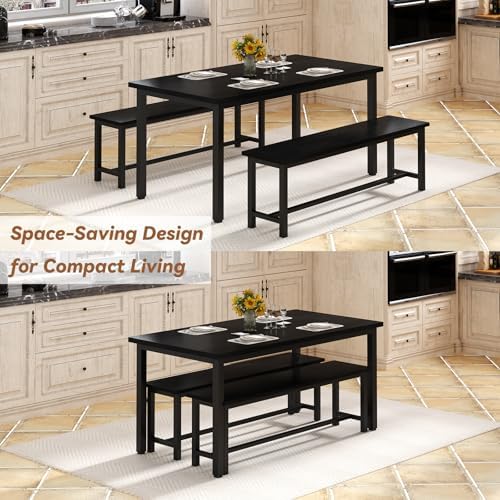 Recaceik 43.4" Dining Table Set for 4, Kitchen Table with 2 Benches, Black