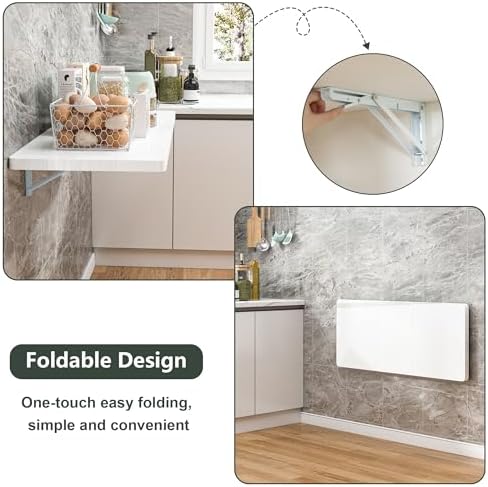 Clikuutory Wall Mounted High Gloss Folding Table, Wall Desk Fold Down for Sma...