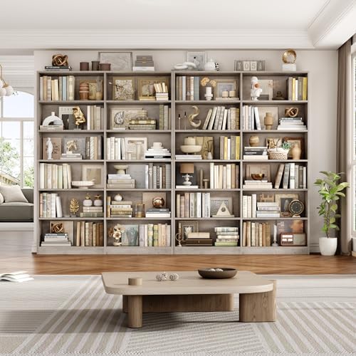 FACBOTALL Bookshelf Tall Bookcase, 6-Tier Double Wide Bookshelves,Wash Grey