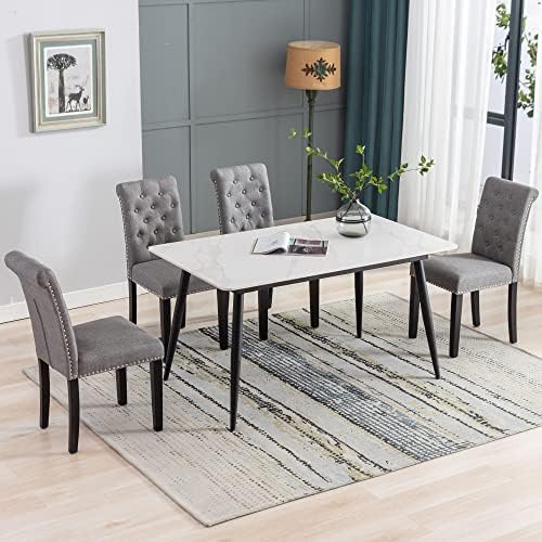 Dining Room Chairs Set of 4, Upholstered Fabric, Strudy Rubber Wood, Gray