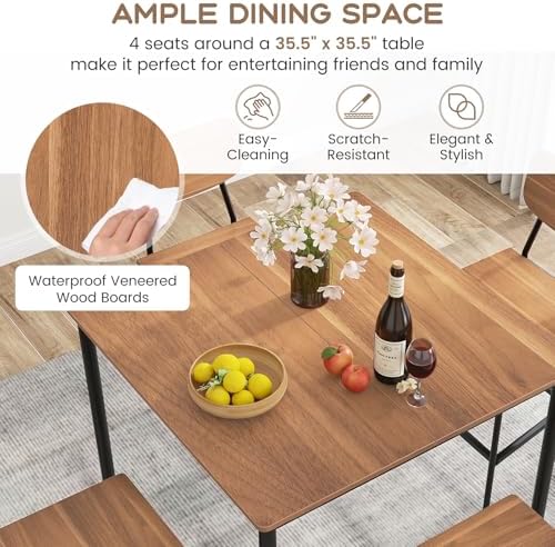 GIANTEX 5-Piece Dining Table Set W/Counter Height Table & 4 Bar Stools, I...