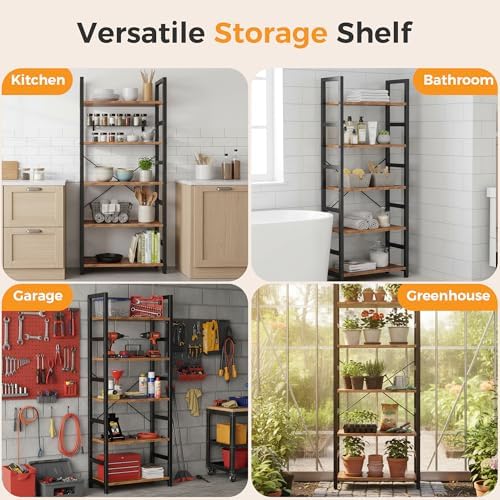 DUMOS 5-Tier Bookshelf, Modern Tall Bookcase Book Shelf Storage Organizer