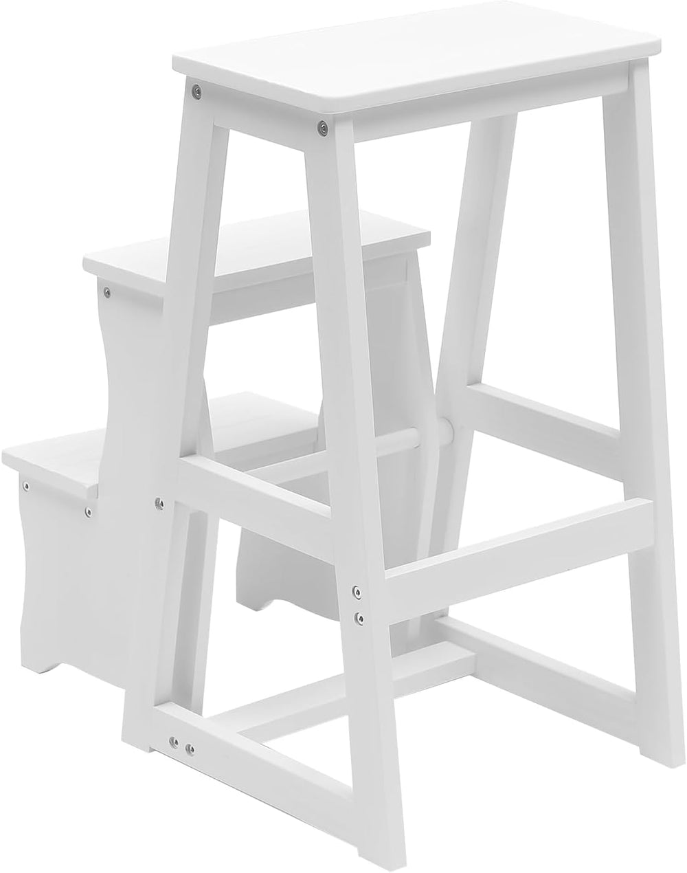 Wooden Folding Library Ladder Chair, 3-Step Multifunctional Step Stool, Displ...